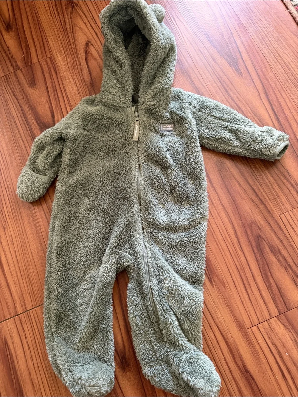 Eddie Bauer Cozy Sage Green Baby One-Piece Hooded Fleece Sz 6-9 months